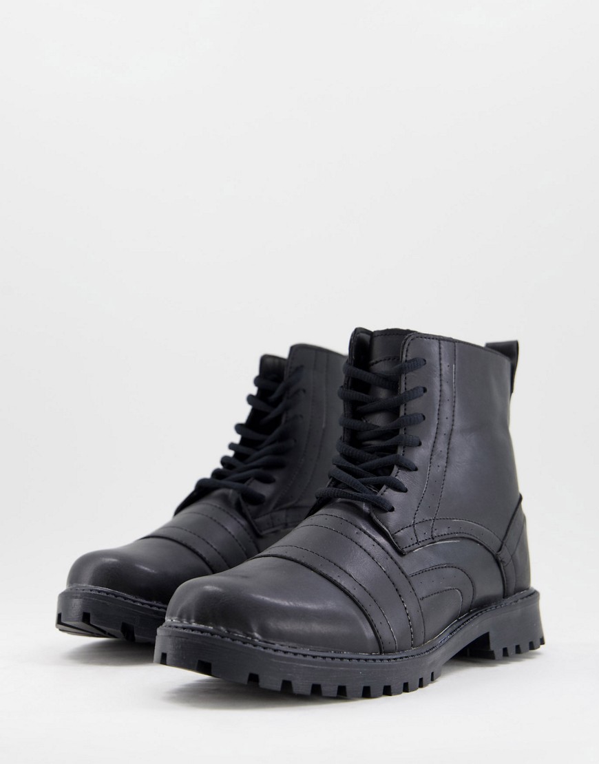 фото Черные ботинки на шнуровке в стиле милитари bolongaro trevor-черный цвет