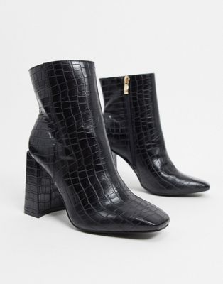 фото Черные ботинки с квадратным носом и расцветкой под кожу крокодила glamorous-черный