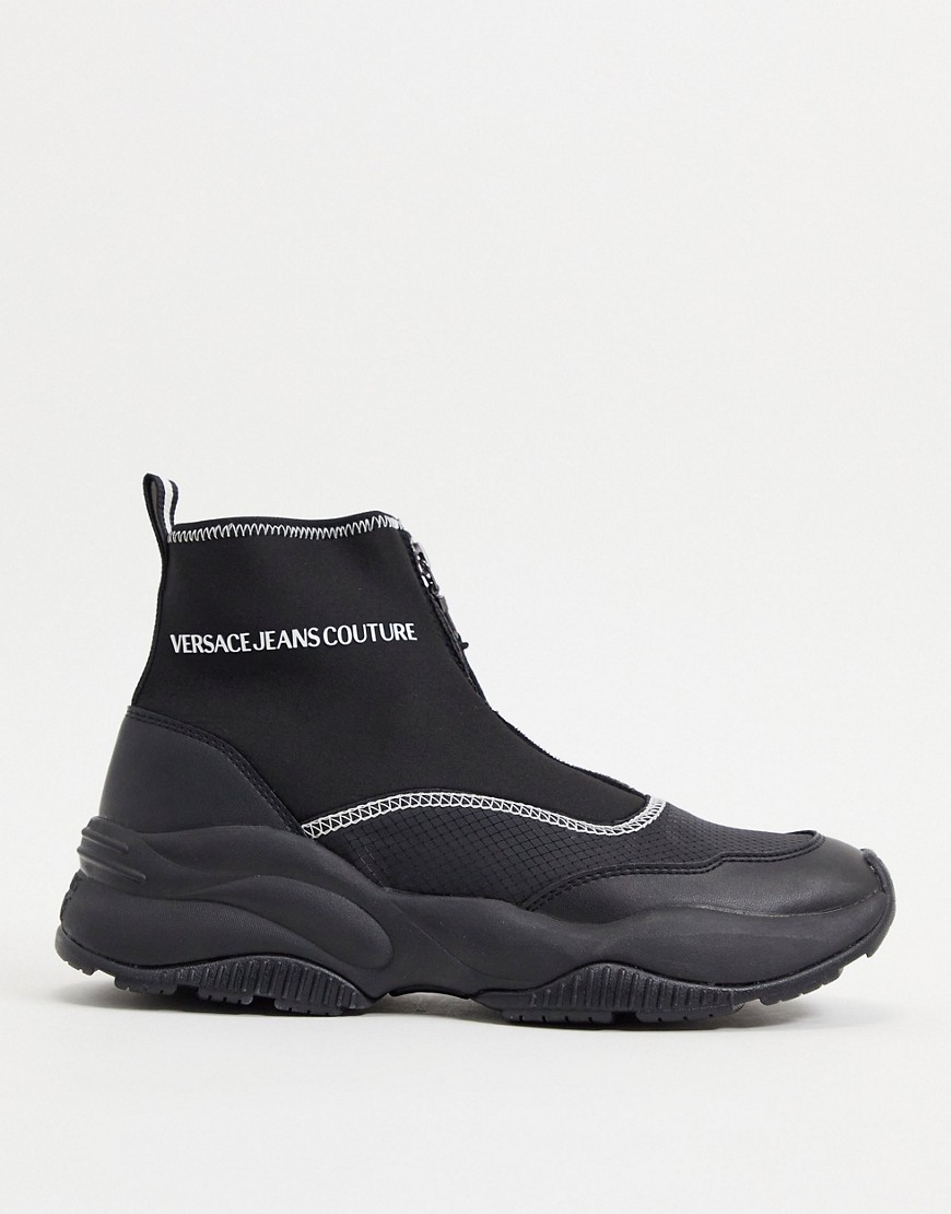 фото Черные ботинки с верхом в стиле носка с логотипом versace jeans couture-черный цвет