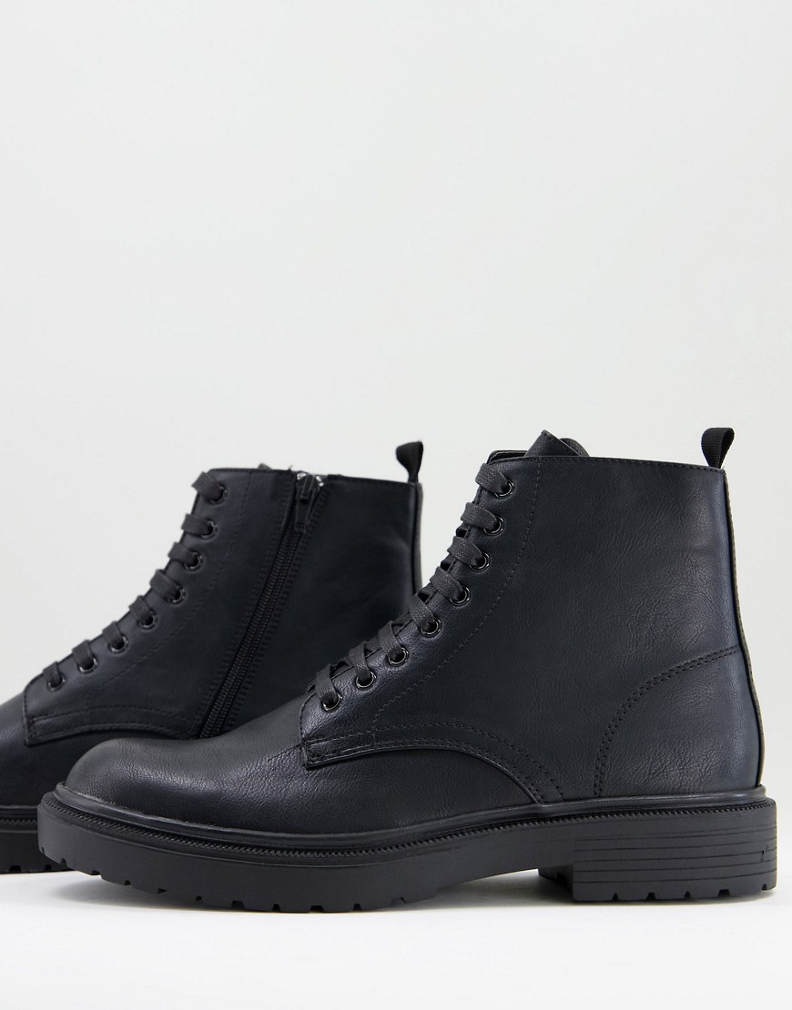 фото Черные ботинки в стиле милитари на шнуровке topman hector-черный