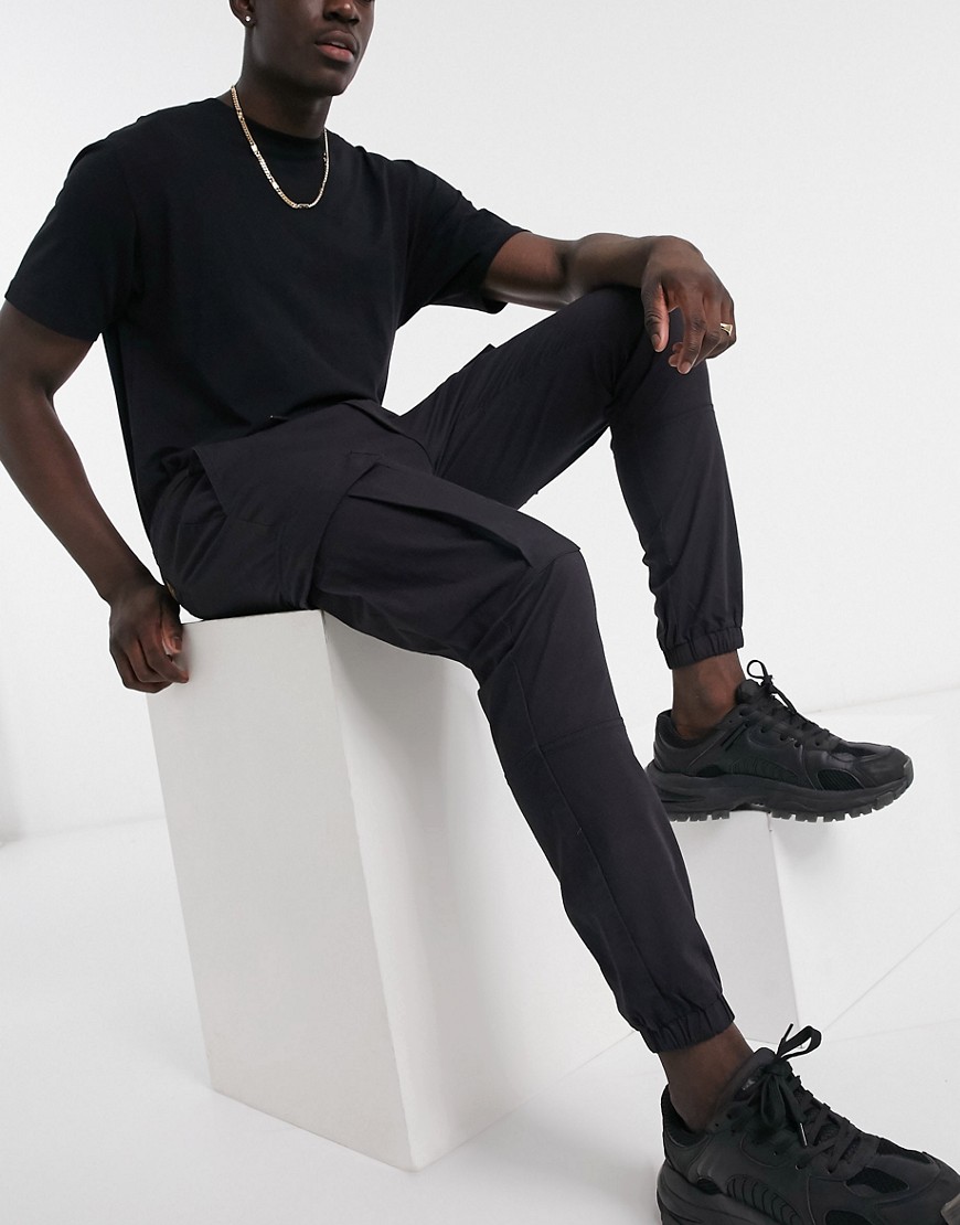 фото Черные брюки-карго из ткани рипстоп topman-черный