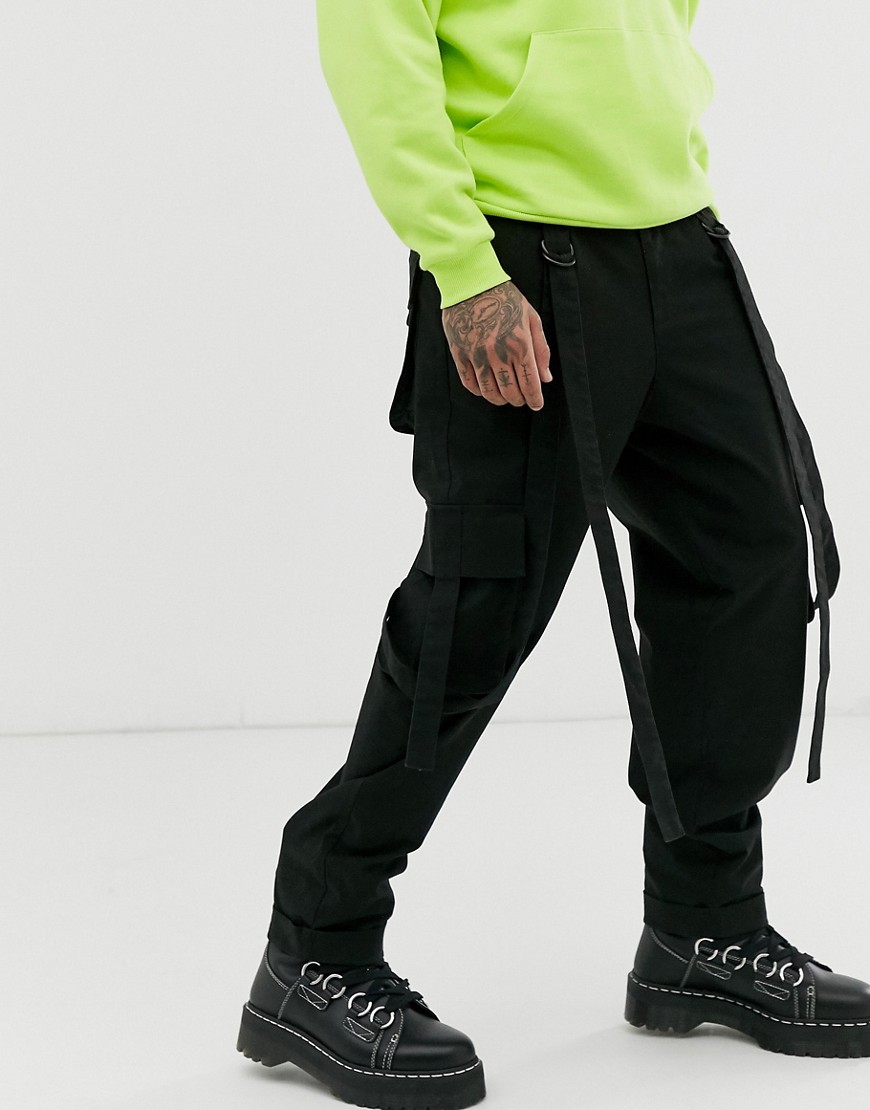 фото Черные брюки-карго с лентами asos design-черный