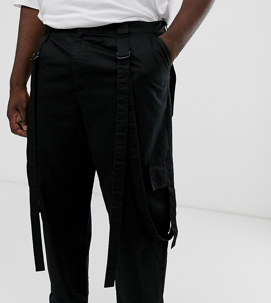 фото Черные брюки карго с ремешками asos design plus-черный
