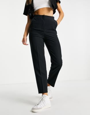 Укороченные брюки Черные брюки-сигареты с завышенной талией Miss Selfridge-Черный цвет