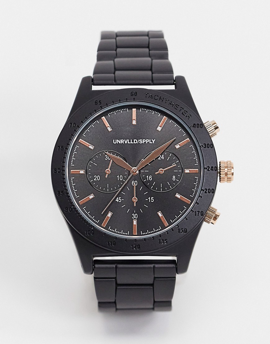 фото Черные часы-браслет с отделкой цвета розового золота asos design-черный цвет