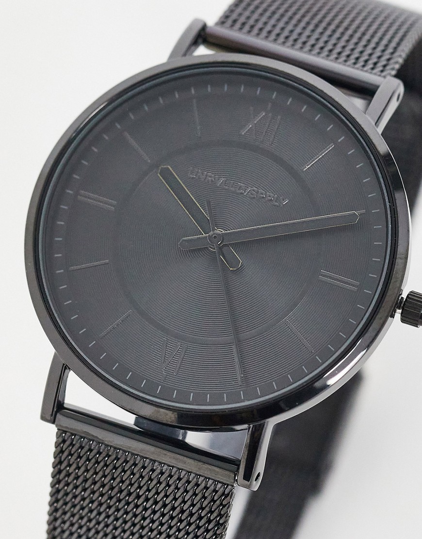 фото Черные часы из нержавеющей стали с сетчатым браслетом asos design-черный цвет