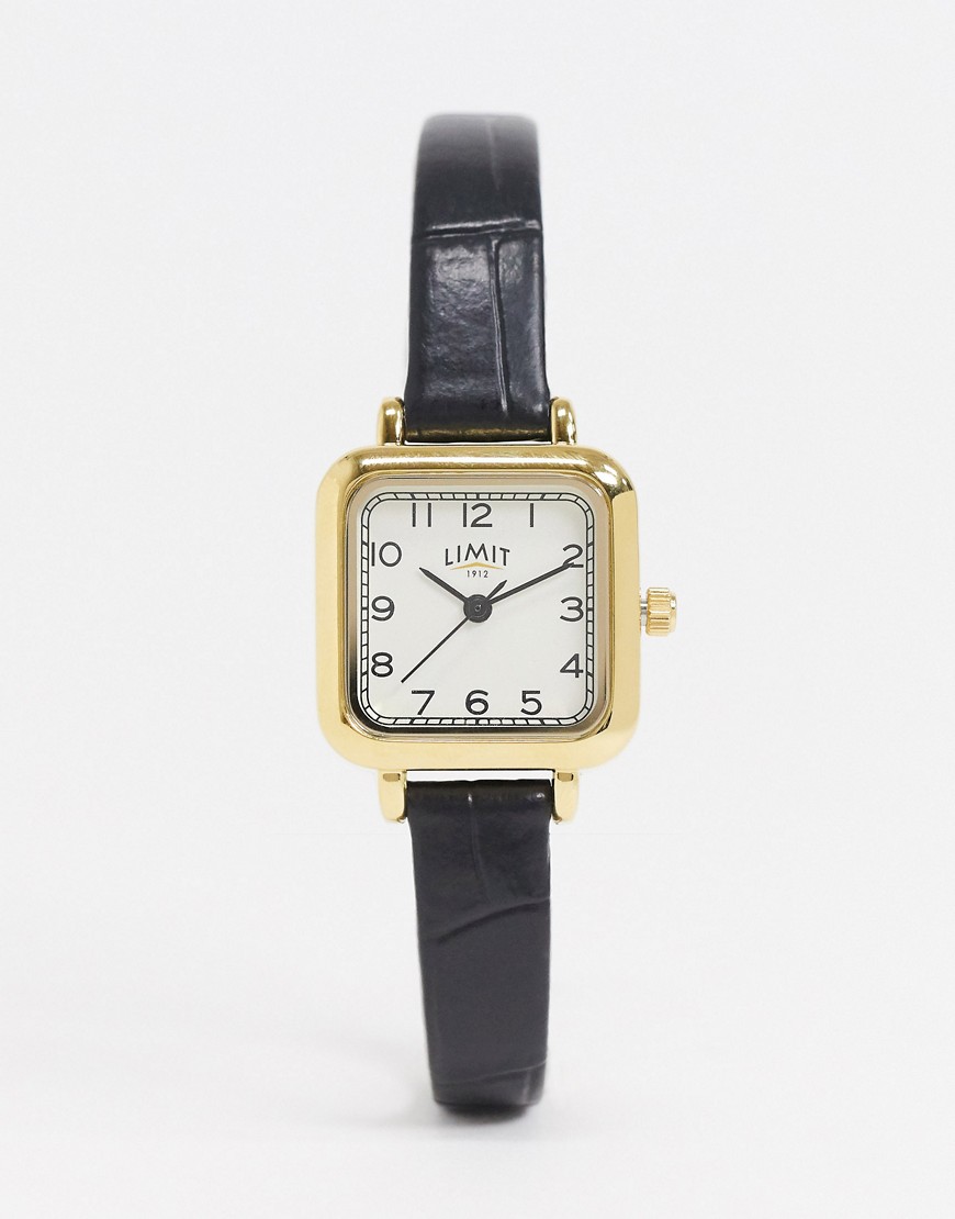 фото Черные часы с квадратным циферблатом и ремешком из искусственной кожи limit-черный