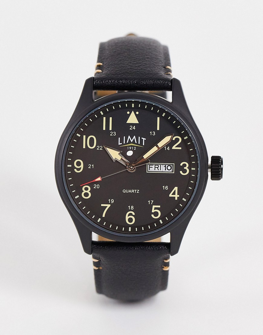 фото Черные часы с ремешком из искусственной кожи и циферблатом с указателем даты limit-черный
