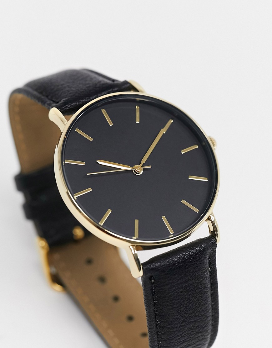 фото Черные часы с ремешком из искусственной кожи topman-черный