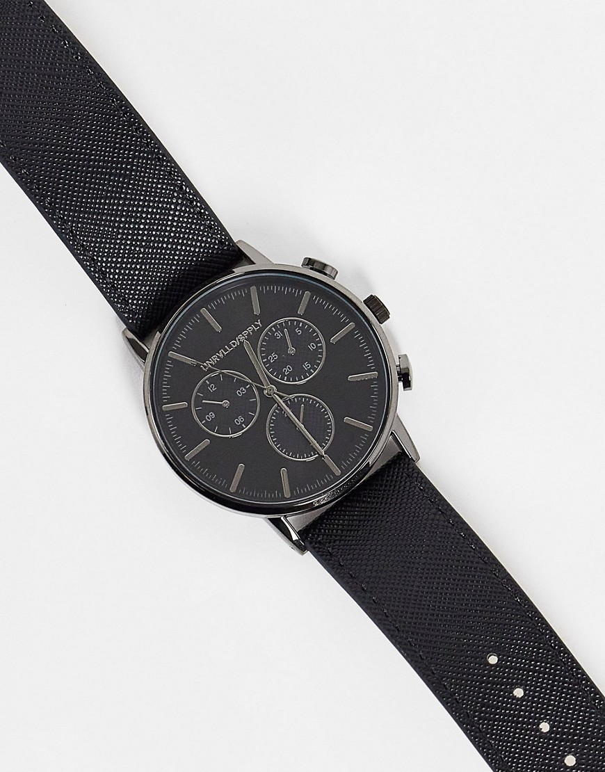фото Черные часы с ремешком из искусственной сафьяновой кожи asos design-черный цвет