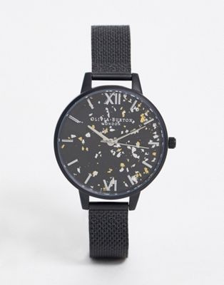 фото Черные часы с сетчатым браслетом и отделкой olivia burton ob16gd16-черный