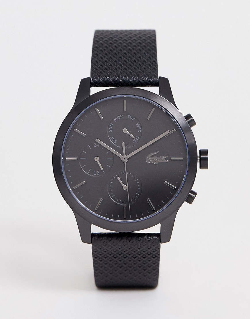 фото Черные часы с силиконовым ремешком и черным циферблатом lacoste 12.12-черный