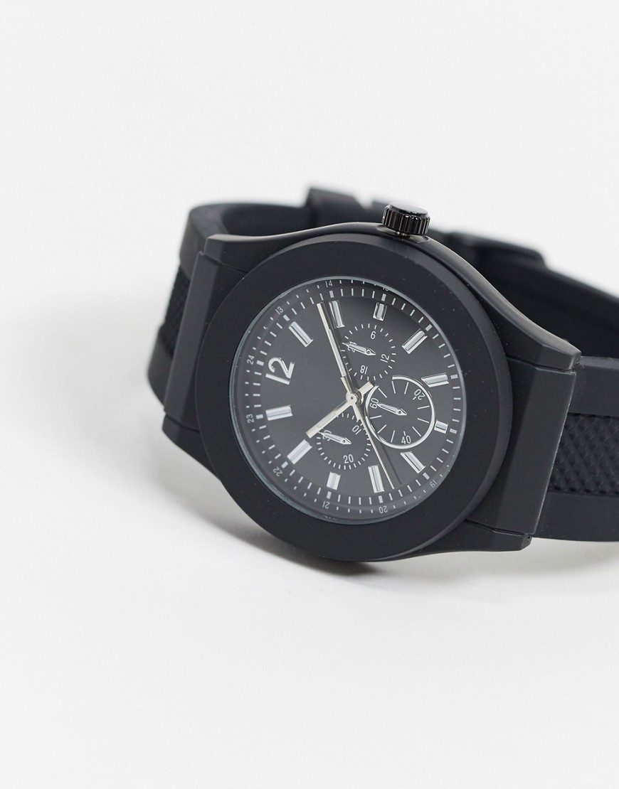 фото Черные часы с силиконовым ремешком topman-черный