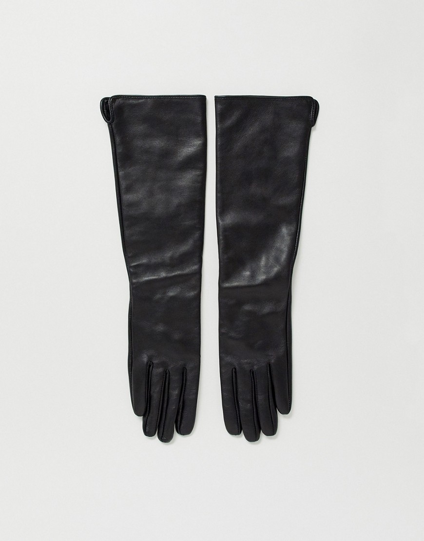 фото Черные длинные кожаные перчатки для сенсорных экранов asos design-черный