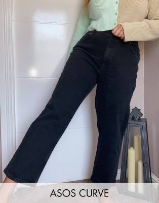 Черные джинсы прямого кроя с завышенной талией ASOS DESIGN Curve-Черный