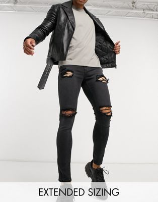 фото Черные джинсы с напылением и рваной отделкой asos design-черный