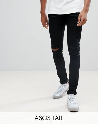 фото Черные джинсы с рваной отделкой и напылением asos design tall-черный