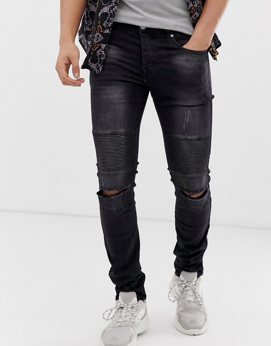 фото Черные джинсы скинни с байкерской отделкой sixth june-серый