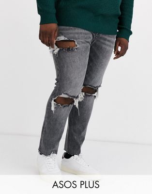 фото Черные джинсы скинни с необработанным краем и рваной отделкой asos design plus-черный
