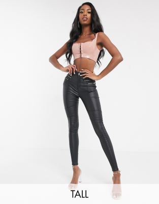 фото Черные джинсы скинни с покрытием и молниями missguided tall-черный