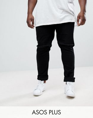 фото Черные джинсы скинни с рваной отделкой asos plus-черный asos design