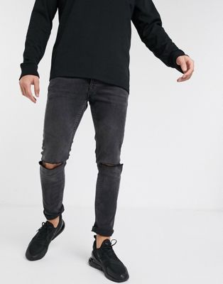 фото Черные джинсы скинни с рваной отделкой topman-черный