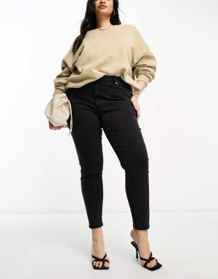  Черные джинсы скинни с завышенной талией ASOS DESIGN Curve-Черный цвет