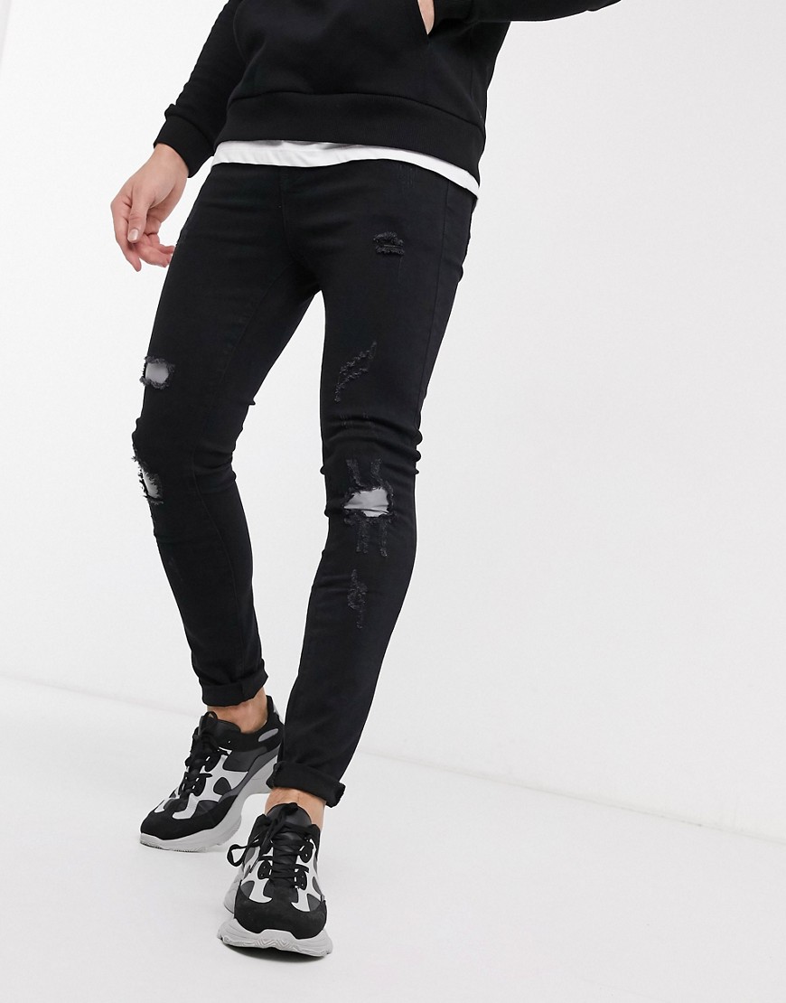 фото Черные джинсы скинни со светоотражающей нашивкой sixth june-черный