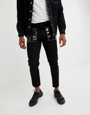фото Черные джинсы слим с виниловыми карманами asos design-черный