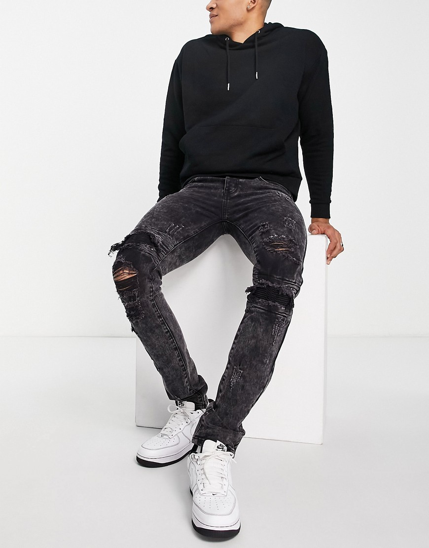 фото Черные джинсы со рваной отделкой sixth june-черный