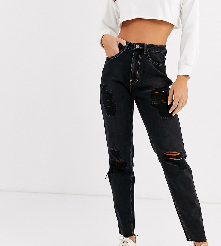 фото Черные джинсы в винтажном стиле с рваной отделкой missguided tall-черный