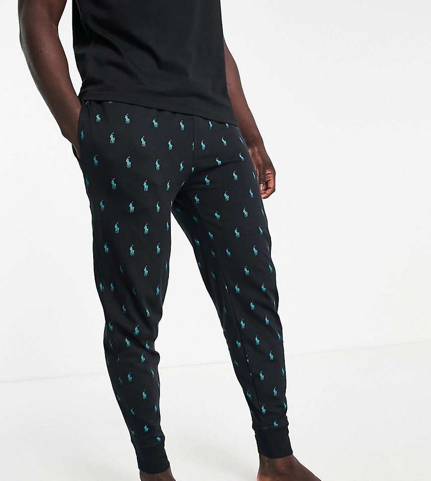 Пижамы Черные джоггеры для дома со сплошным принтом логотипов в виде пони из эксклюзивной совместной коллекции Polo Ralph Lauren x ASOS-Черный цвет