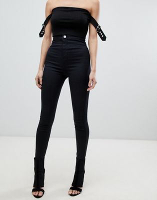 Чёрные джинсы с высокой талией обтягивающие