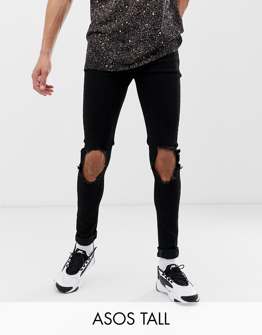 фото Черные эластичные джинсы с напылением и рваной отделкой asos design tall-черный