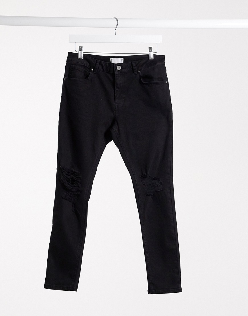 фото Черные эластичные джинсы с рваной отделкой asos design-черный