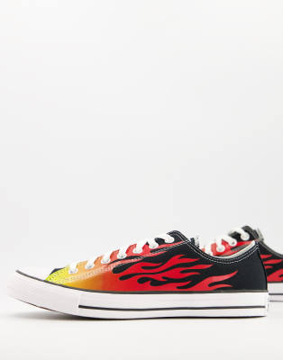 фото Черные кеды с принтом пламени converse chuck taylor all star ox archive print flame-черный цвет