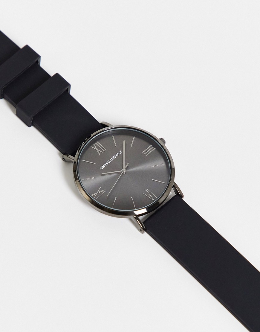 фото Черные классические часы с силиконовым ремешком и бронзовым циферблатом asos design-черный цвет