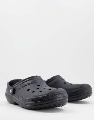 фото Черные классические клоги с меховой подкладкой crocs-черный цвет