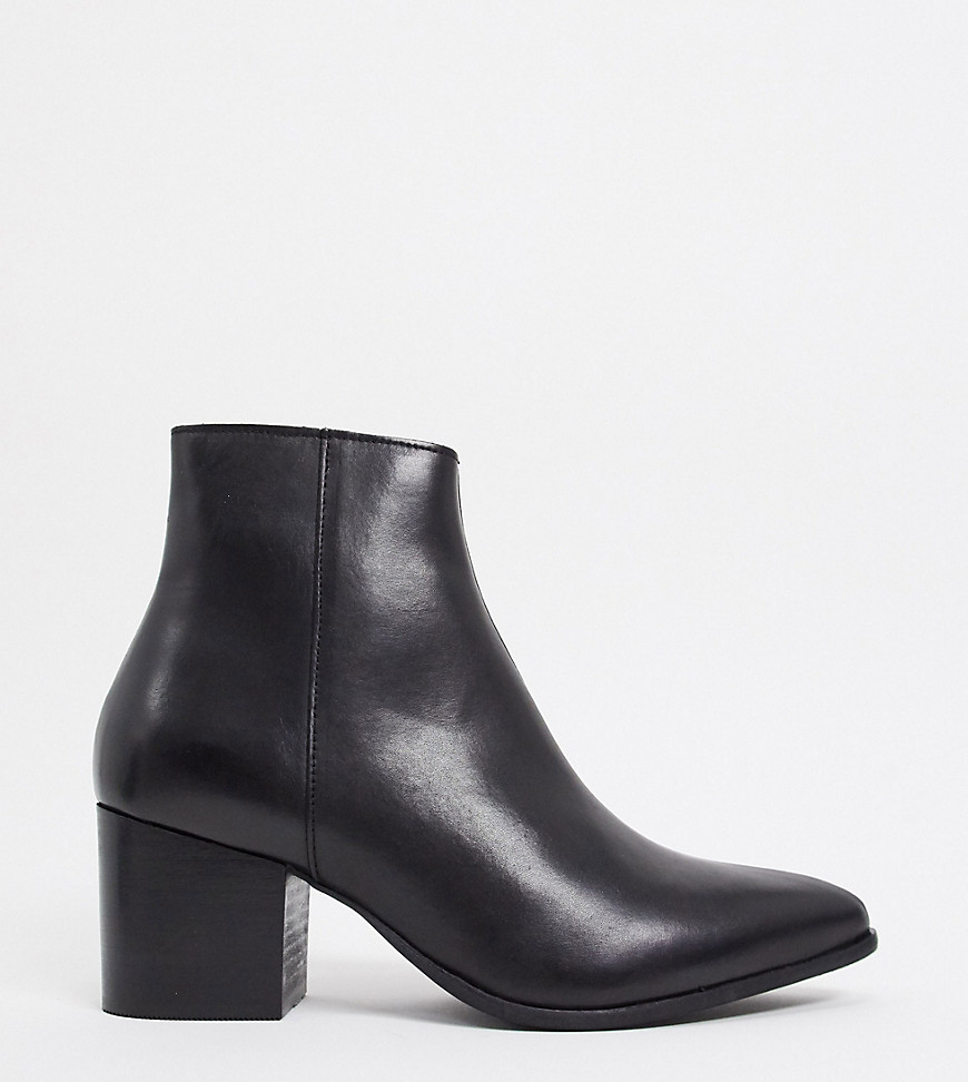 фото Черные кожаные ботинки челси для широкой стопы asos design-черный