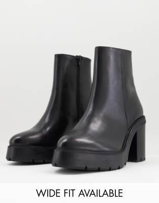 Черные кожаные ботинки челси на каблуке и платформе ASOS DESIGN-Черный цвет