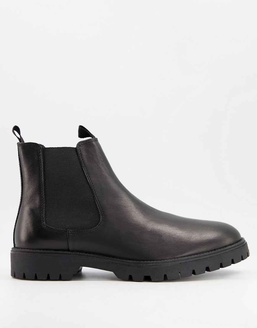 фото Черные кожаные ботинки челси на толстой подошве asos design-черный цвет