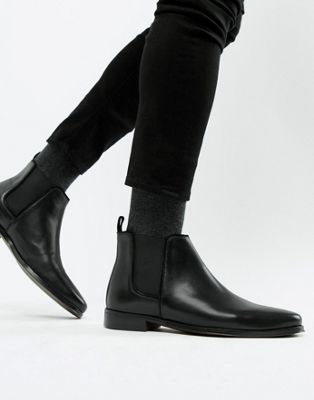 фото Черные кожаные ботинки челси с черной подошвой asos design-черный