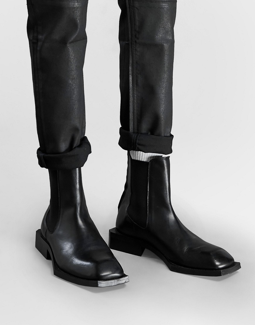 фото Черные кожаные ботинки челси с угловатой подошвой asos design-черный