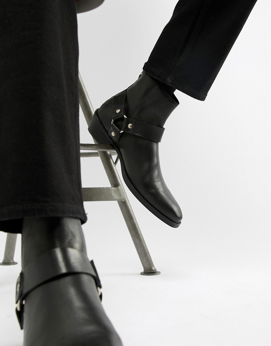 фото Черные кожаные ботинки челси в стиле вестерн на кубинском каблуке asos-черный asos design