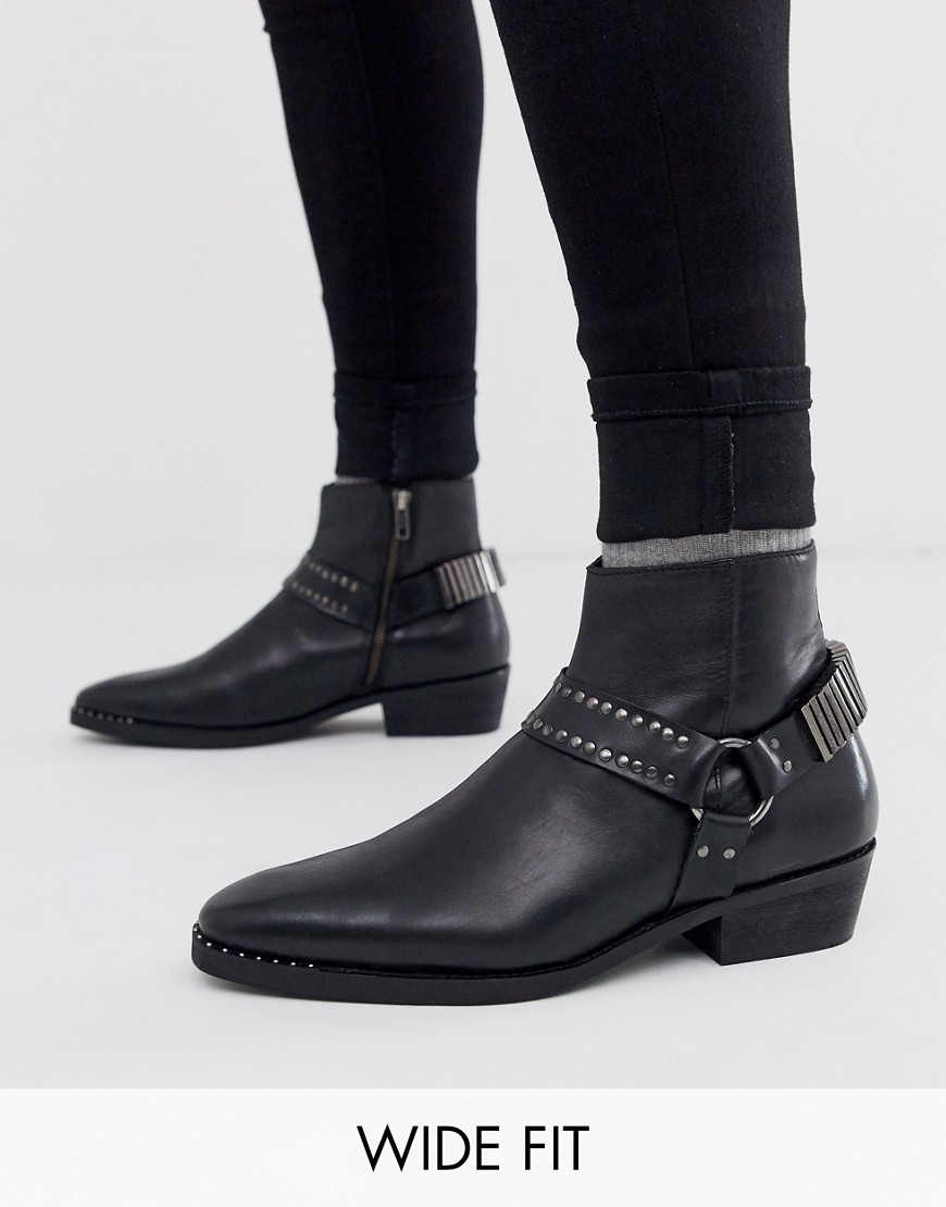 фото Черные кожаные ботинки челси в стиле вестерн с заклепками asos design-черный