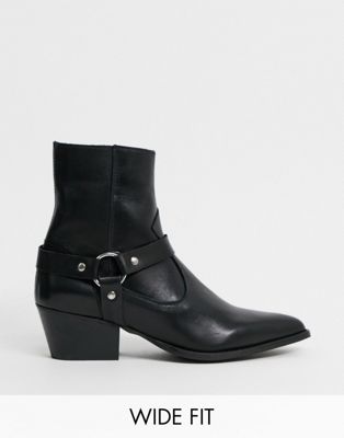 фото Черные кожаные ботинки для широкой стопы depp-черный