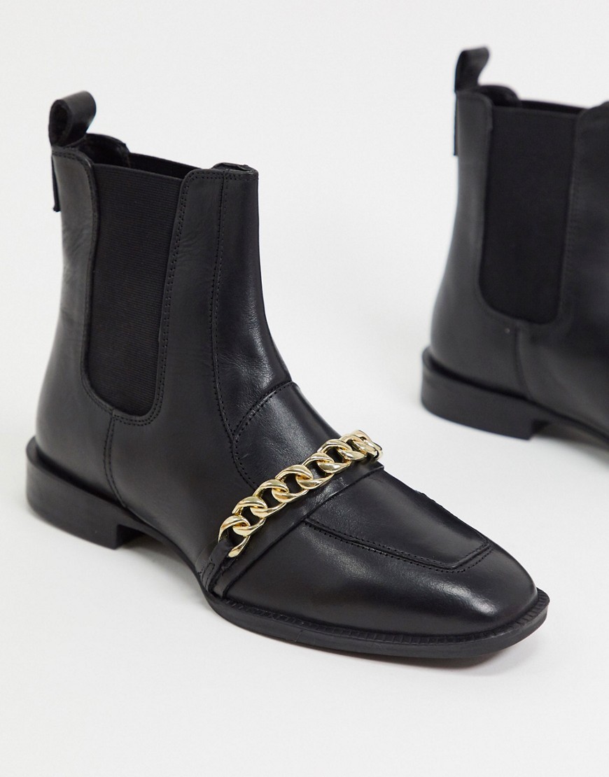 фото Черные кожаные ботинки-лоферы с цепочками asos design-черный