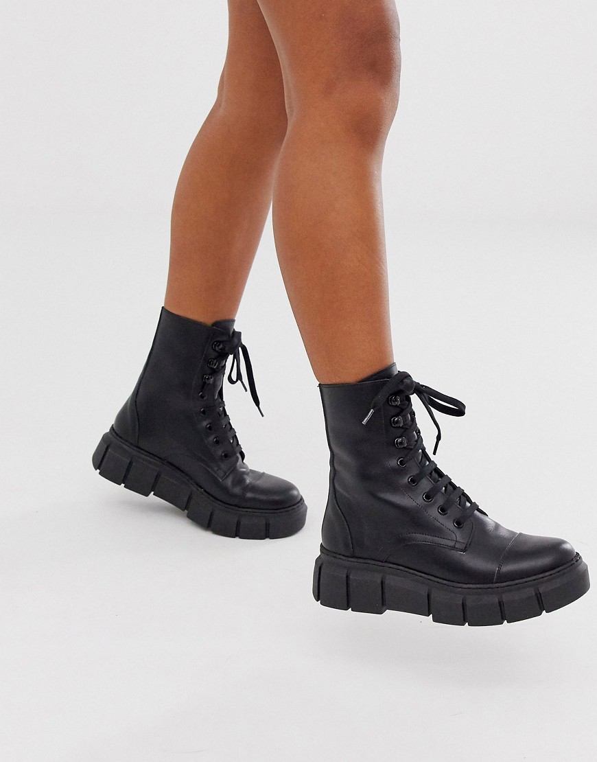 фото Черные кожаные ботинки на массивной подошве kaltur-черный