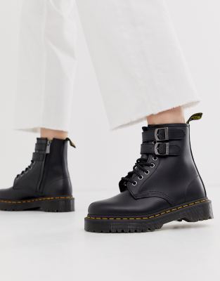 фото Черные кожаные ботинки на массивной подошве с пряжками dr martens-черный