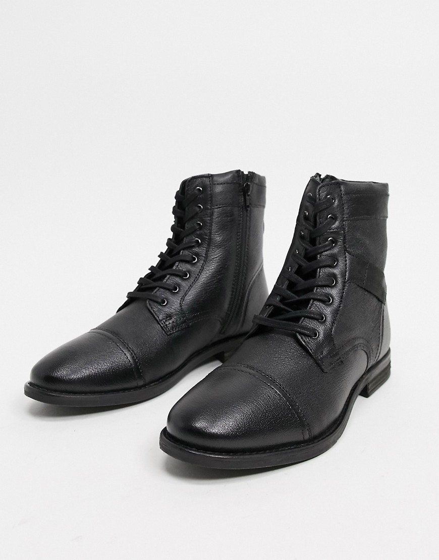 фото Черные кожаные ботинки на шнуровке с подкладкой из искусственного меха asos design-черный